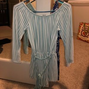 Green and white stripped off the shoulder romper